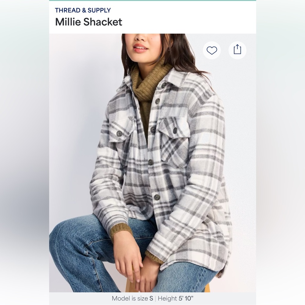 Thread & Supply Women's White and Gray Plaid Utility Shacket